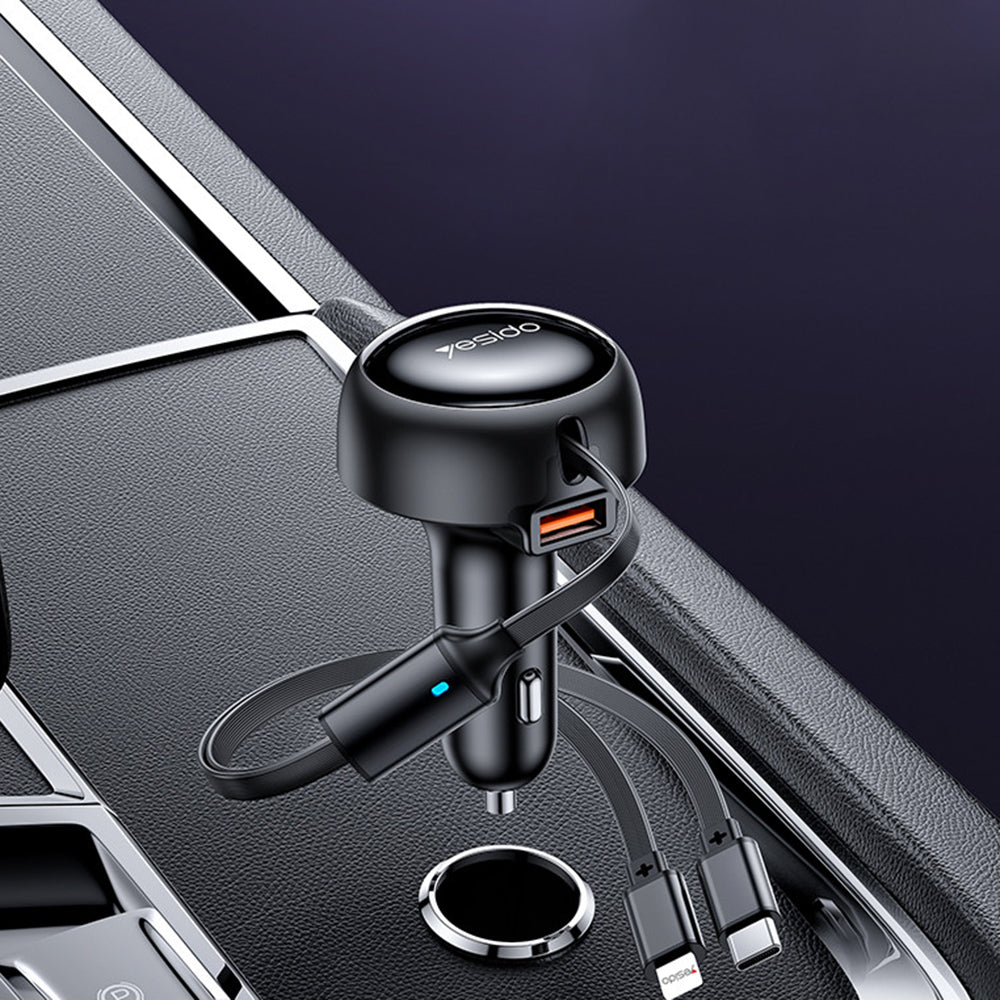 Incarcator Auto Cu Cablu USB-C / Lightning Yesido Y61, 53W, 3A, 1 x USB-A, Negru