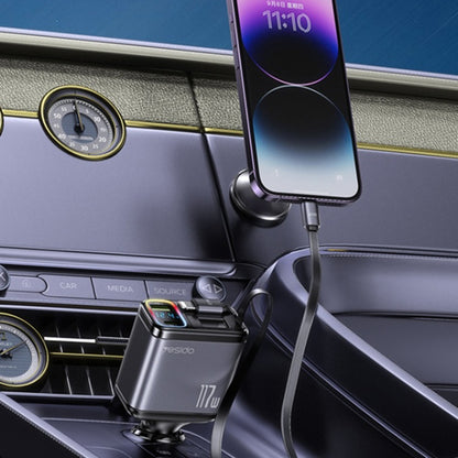 Incarcator Auto Cu Cablu USB-C / Lightning Yesido Y63 Display, 117W, 3A, 1 x USB-A - 1 x USB-C, Gri