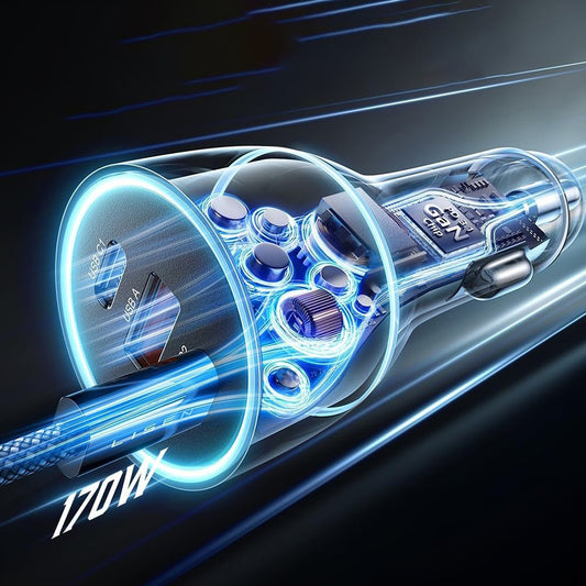 Incarcator Auto Cu Cablu USB-C Lisen, 170W, 5A, 1 x USB-A - 2 x USB-C, Negru YL0225060006