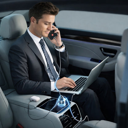 Incarcator Auto Cu Cablu USB-C Lisen, 170W, 5A, 1 x USB-A - 2 x USB-C, Negru YL0225060006