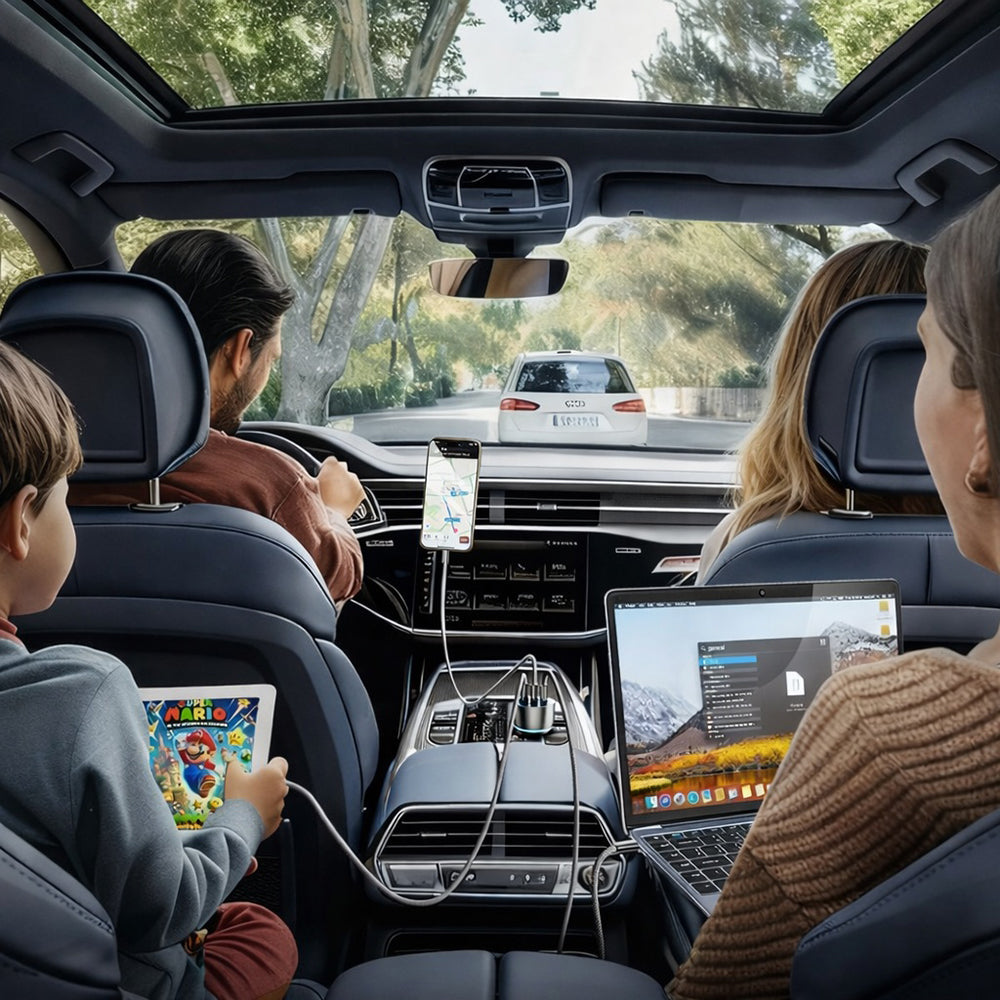 Incarcator Auto Cu Cablu USB-C Lisen, 170W, 5A, 1 x USB-A - 2 x USB-C, Negru YL0225060006