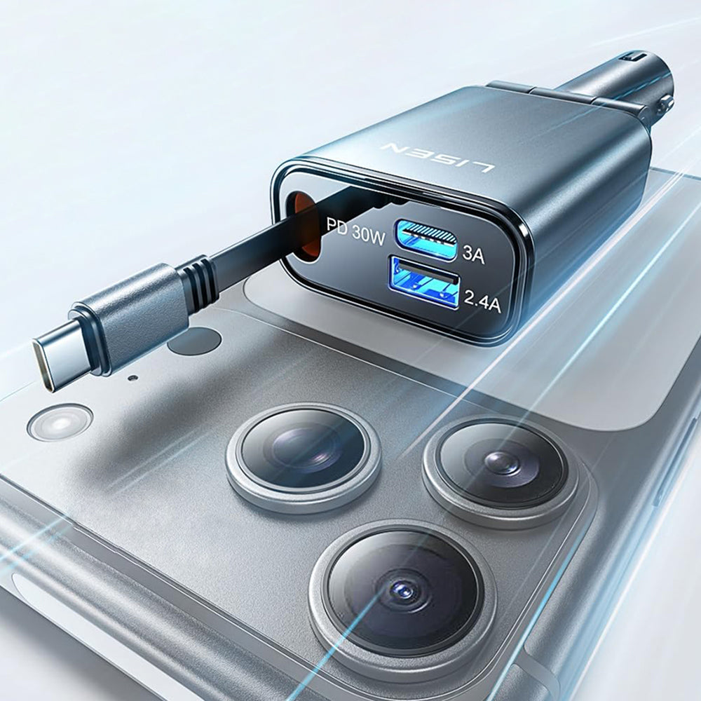 Incarcator Auto Cu Cablu USB-C Lisen, 57W, 3A, 1 x USB-A - 1 x USB-C, Negru YL0325010016