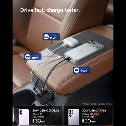 Incarcator Auto Cu Cablu USB-C Spigen EV603BT Essential, 60W, 3A, 1 x USB-A - 1 x USB-C, Negru
