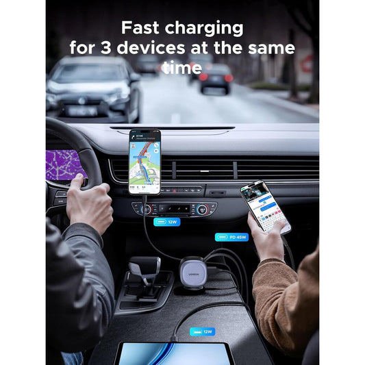 Incarcator Auto Cu Cablu USB-C UGREEN EC601, 75W, 3A, 1 x USB-A - 1 x USB-C, Gri