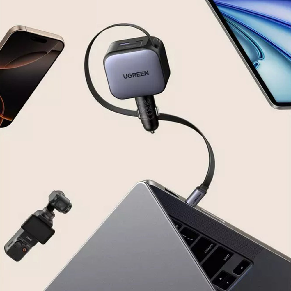 Incarcator Auto Cu Cablu USB-C UGREEN EC603, 90W, 3A, 1 x USB-A - 1 x USB-C, Gri