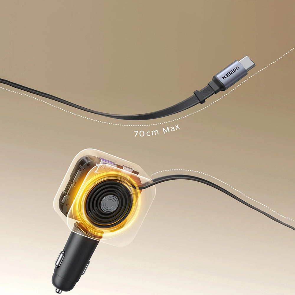 Incarcator Auto Cu Cablu USB-C UGREEN EC604 (55910B) Nexode, 145W, 1 x USB-A - 2 x USB-C, Negru