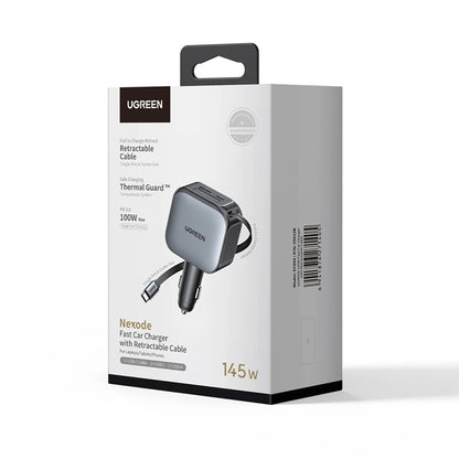 Incarcator Auto Cu Cablu USB-C UGREEN EC604 (55910B) Nexode, 145W, 1 x USB-A - 2 x USB-C, Negru