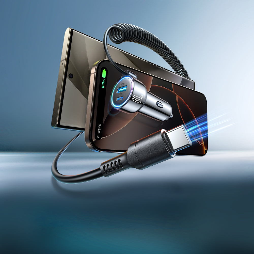 Incarcator Auto Cu Fir USB-C Joyroom JR-CL07, 90W, 3A, 1 x USB-A - 1 x USB-C, Negru
