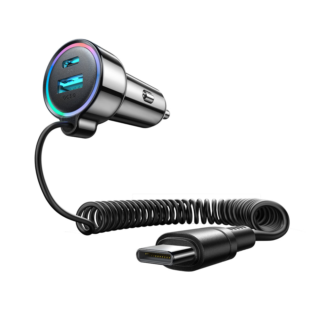 Incarcator Auto Cu Fir USB-C Joyroom JR-CL07, 90W, 3A, 1 x USB-A - 1 x USB-C, Negru
