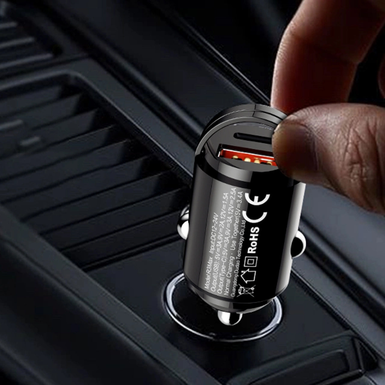 Incarcator Auto Dudao R3MAX, 48W, 3A, 1 x USB-A - 1 x USB-C, Negru