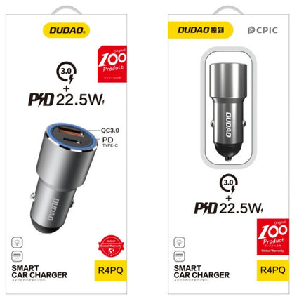 Incarcator Auto Dudao R4PQ NM, 22.5W, 3A, 1 x USB-A - 1 x USB-C, Gri