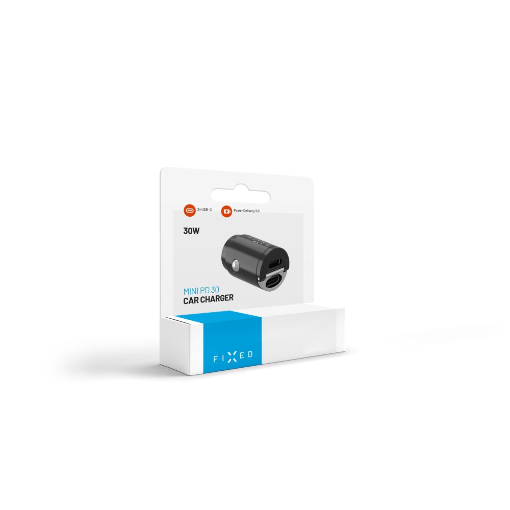 Incarcator Auto Fixed, 30W, 3A, 2 x USB-C, Negru
