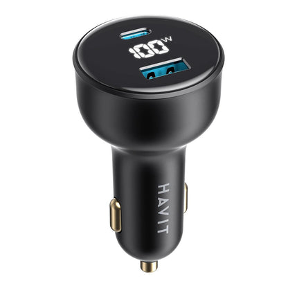 Incarcator Auto HAVIT CC100W Display, 100W, 5A, 1 x USB-A - 1 x USB-C, Negru