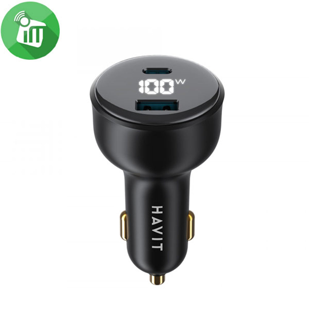 Incarcator Auto HAVIT CC100W Display, 100W, 5A, 1 x USB-A - 1 x USB-C, Negru