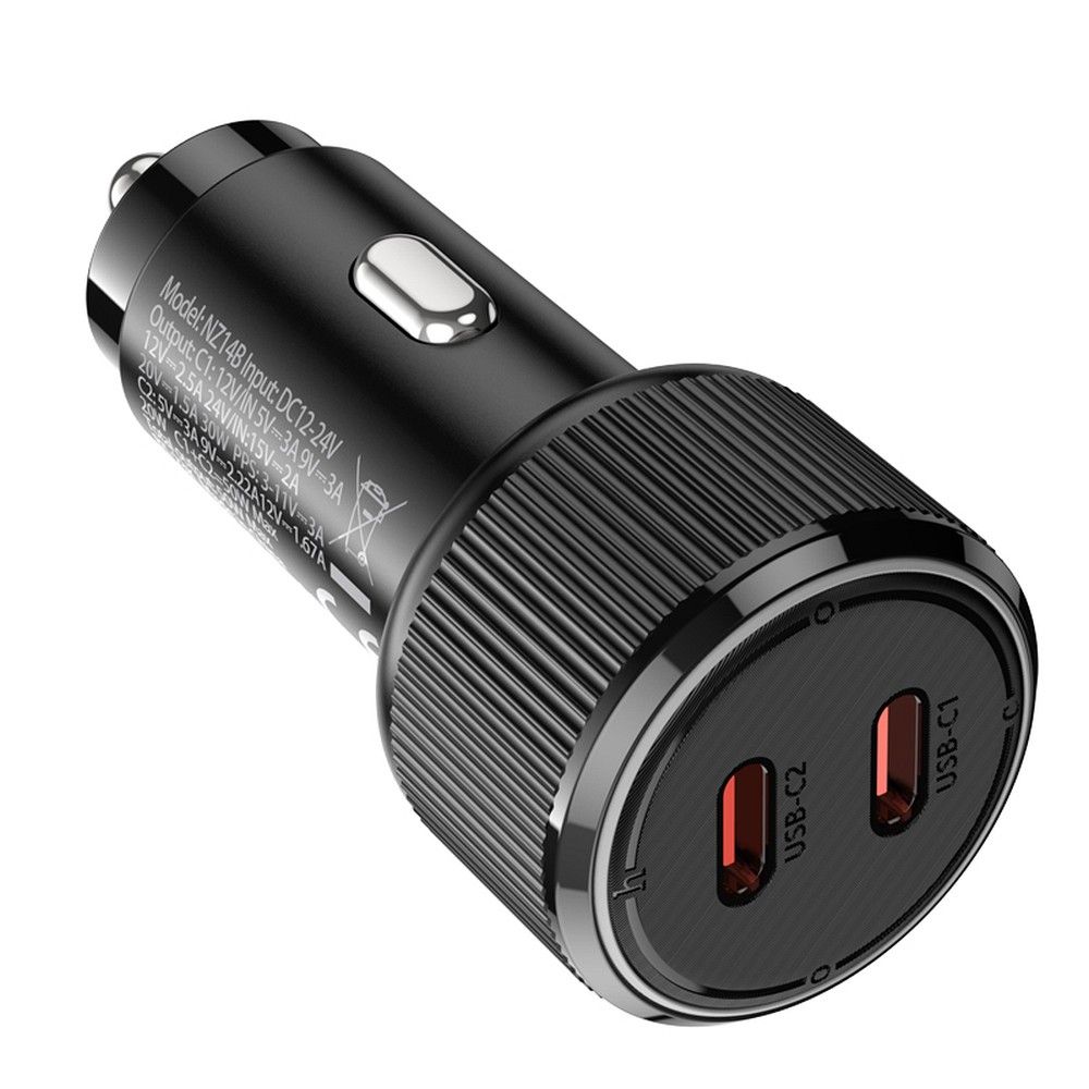 Incarcator Auto HOCO NZ14B, 50W, 3A, 2 x USB-C, Negru