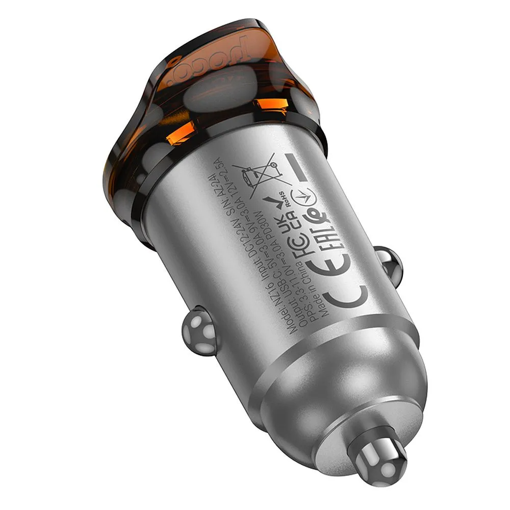 Incarcator Auto HOCO NZ16, 30W, 3A, 1 x USB-C, Gri