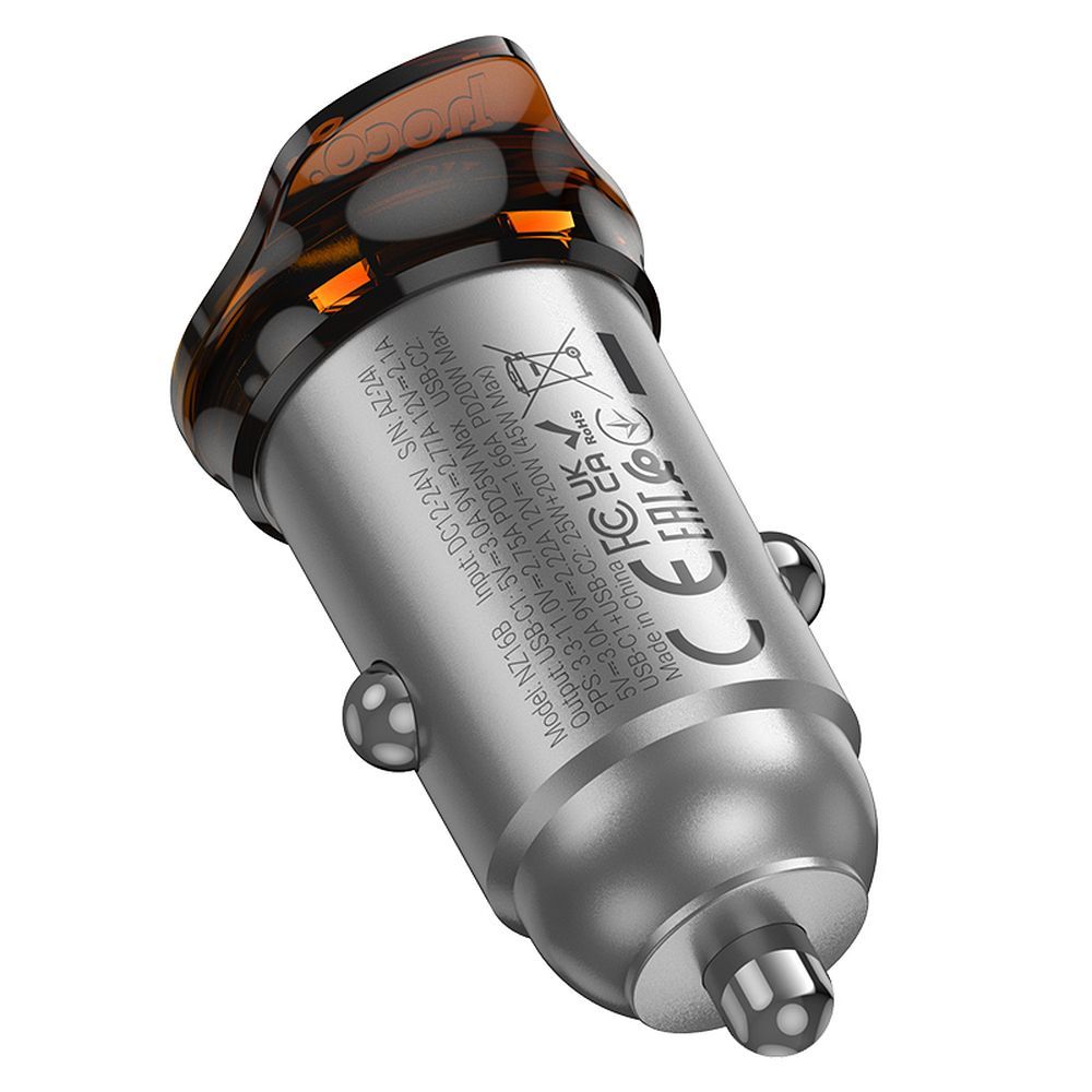 Incarcator Auto HOCO NZ16B, 45W, 3A, 2 x USB-C, Gri