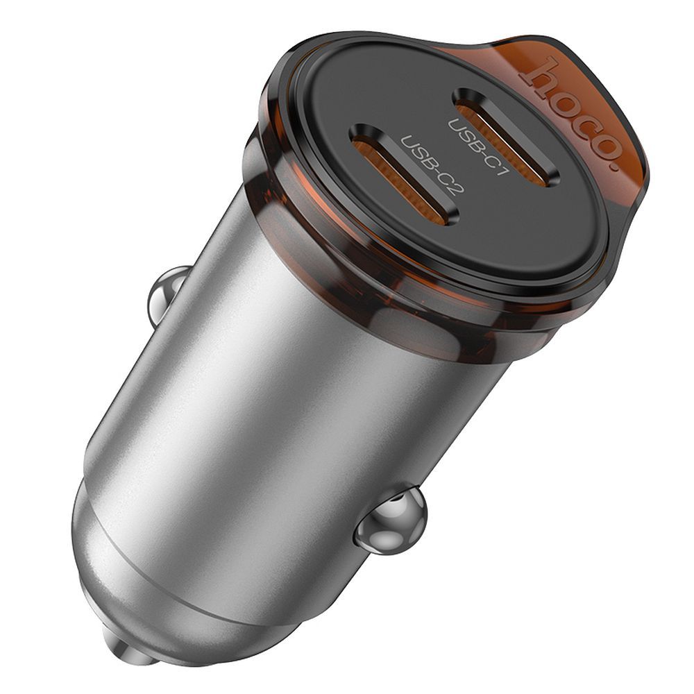 Incarcator Auto HOCO NZ16B, 45W, 3A, 2 x USB-C, Gri