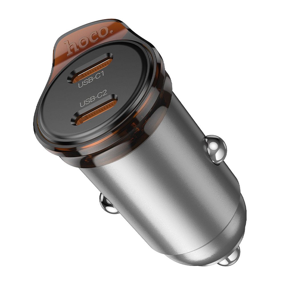 Incarcator Auto HOCO NZ16B, 45W, 3A, 2 x USB-C, Gri