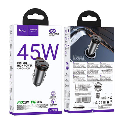 Incarcator Auto HOCO NZ16B, 45W, 3A, 2 x USB-C, Gri