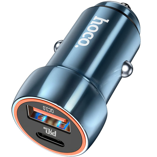 Incarcator Auto HOCO Z46A, 20W, 3A, 1 x USB-A - 1 x USB-C, Albastru