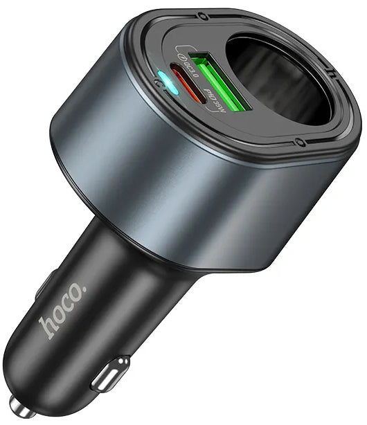 Incarcator Auto HOCO Z56, 35W, 3A, 1 x USB-A - 1 x USB-C - 1 x Extensie Bricheta, Negru