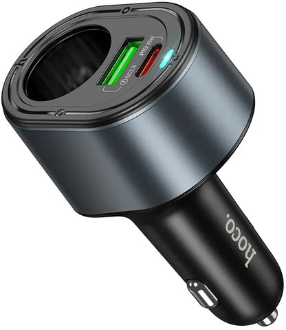 Incarcator Auto HOCO Z56, 35W, 3A, 1 x USB-A - 1 x USB-C - 1 x Extensie Bricheta, Negru