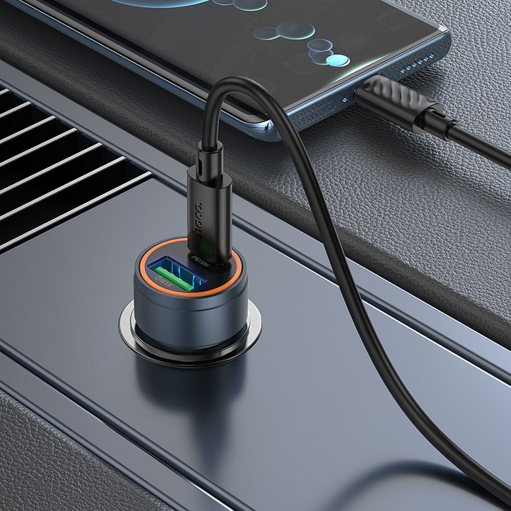 Incarcator Auto HOCO Z57A, 30W, 3A, 1 x USB-A - 1 x USB-C, Gri