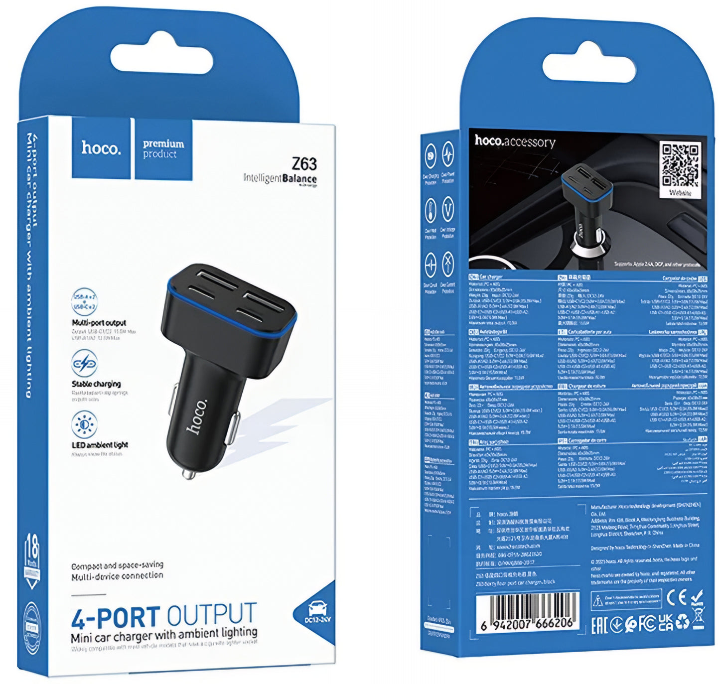 Incarcator Auto HOCO Z63, 42W, 3A, 2 x USB-A - 2 x USB-C, Negru