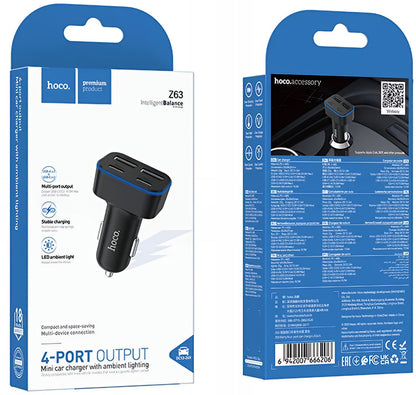 Incarcator Auto HOCO Z63, 42W, 3A, 2 x USB-A - 2 x USB-C, Negru