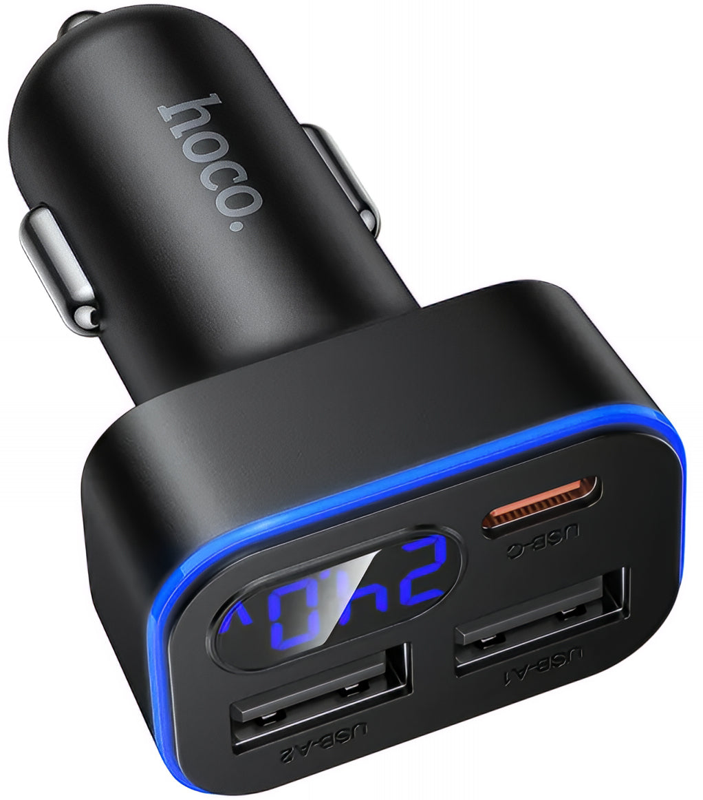 Incarcator Auto HOCO Z63A Display, 42W, 3A, 1 x USB-C - 2 x USB-A, Negru