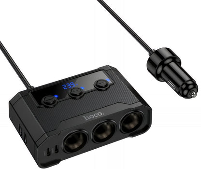Incarcator Auto HOCO Z64, 15.5W, 3.1A, 2 x USB-A - 2 x USB-C - 3 x Extensie Bricheta, Negru