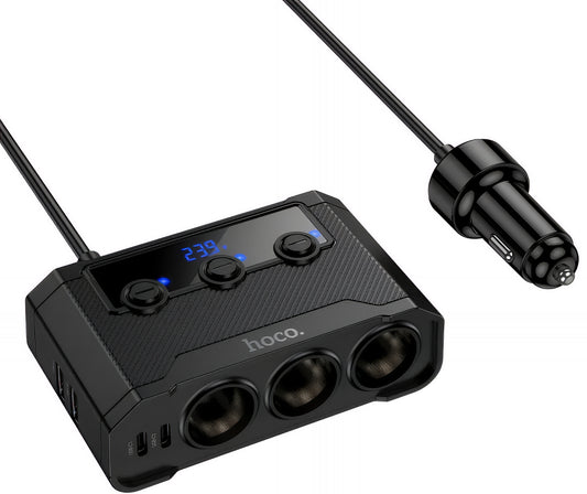 Incarcator Auto HOCO Z64, 15.5W, 3.1A, 2 x USB-A - 2 x USB-C - 3 x Extensie Bricheta, Negru