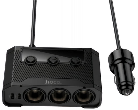 Incarcator Auto HOCO Z64, 15.5W, 3.1A, 2 x USB-A - 2 x USB-C - 3 x Extensie Bricheta, Negru