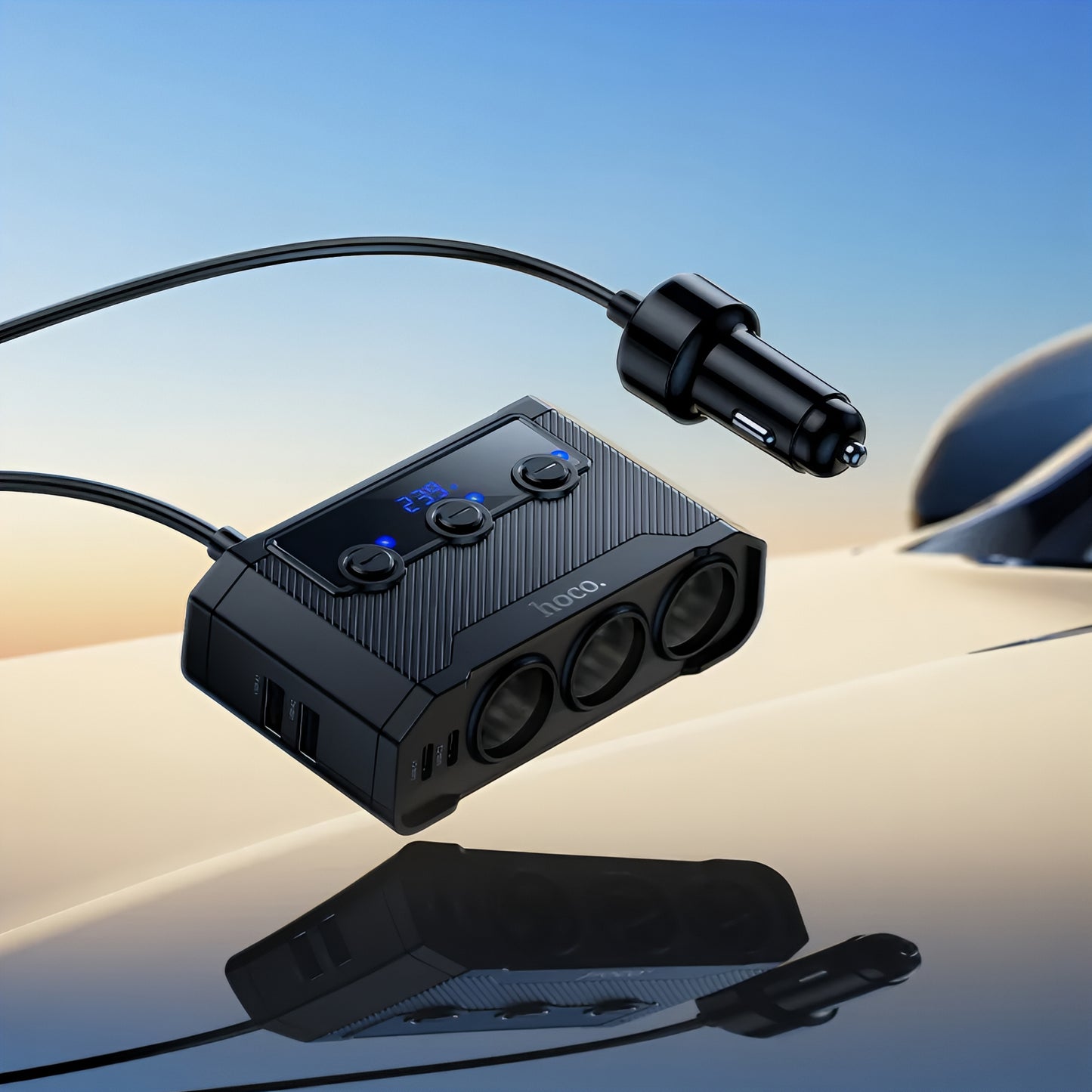 Incarcator Auto HOCO Z64, 15.5W, 3.1A, 2 x USB-A - 2 x USB-C - 3 x Extensie Bricheta, Negru
