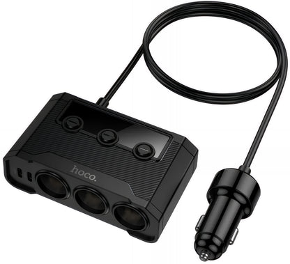 Incarcator Auto HOCO Z64, 15.5W, 3.1A, 2 x USB-A - 2 x USB-C - 3 x Extensie Bricheta, Negru