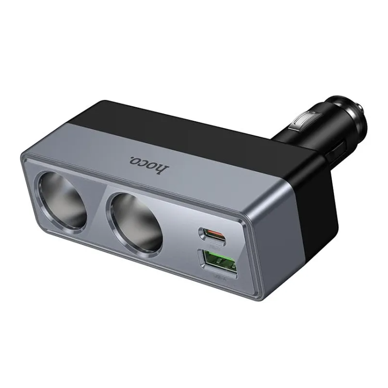Incarcator Auto HOCO Z65B, 240W, 1 x USB-A - 1 x USB-C - 2 x Extensie Bricheta, Negru