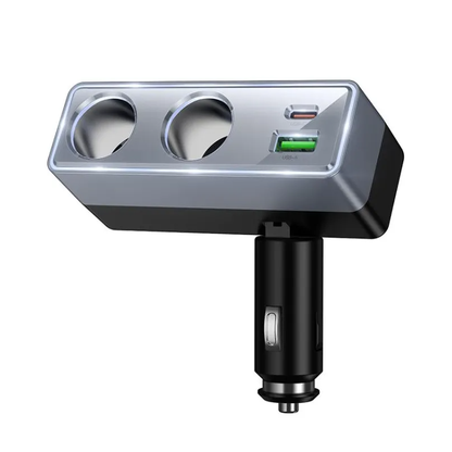 Incarcator Auto HOCO Z65B, 240W, 1 x USB-A - 1 x USB-C - 2 x Extensie Bricheta, Negru