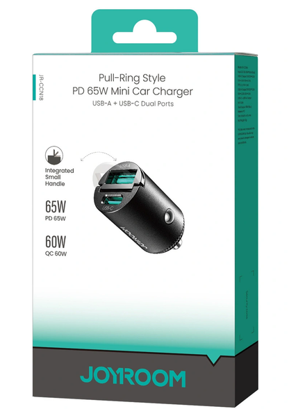 Incarcator Auto Joyroom JR-CCN18, 65W, 1 x USB-A - 1 x USB-C, Negru