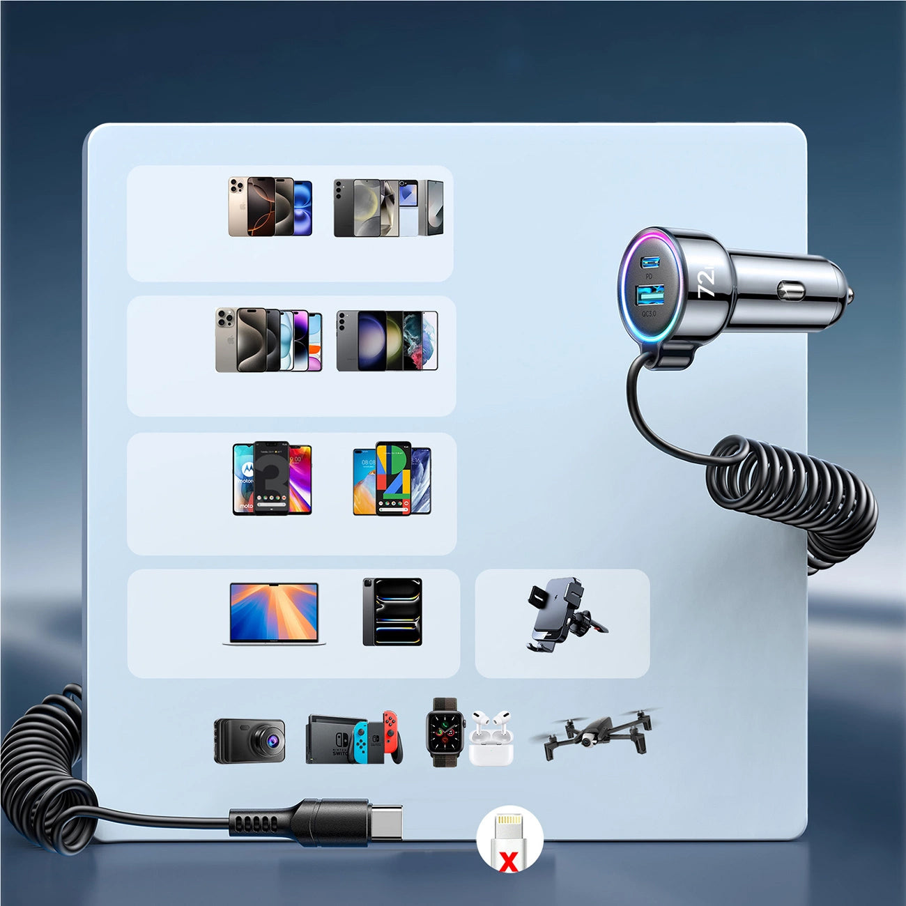 Incarcator Auto Cu Fir USB-C Joyroom JR-CL07, 72W, 3A, 1 x USB-A - 1 x USB-C, Negru