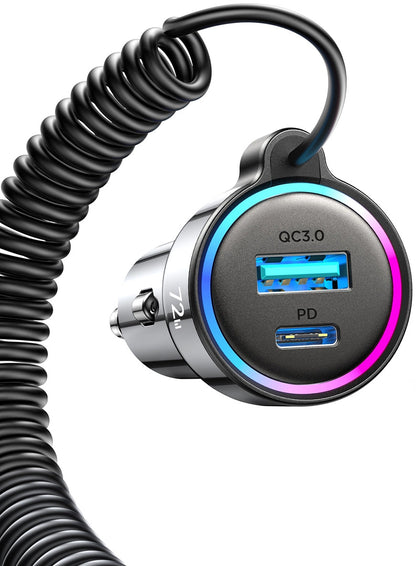 Incarcator Auto Cu Fir USB-C Joyroom JR-CL07, 72W, 3A, 1 x USB-A - 1 x USB-C, Negru