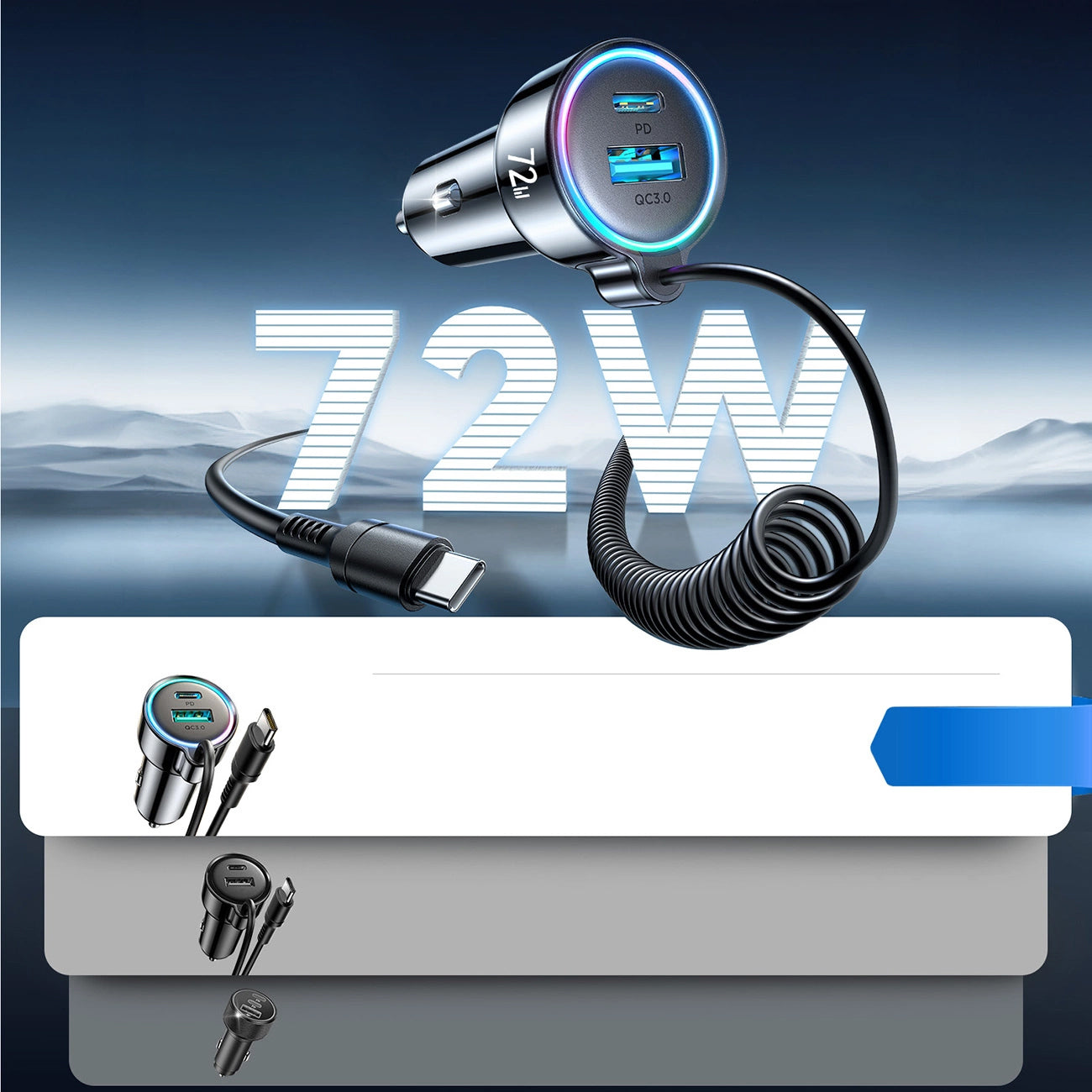 Incarcator Auto Cu Fir USB-C Joyroom JR-CL07, 72W, 3A, 1 x USB-A - 1 x USB-C, Negru