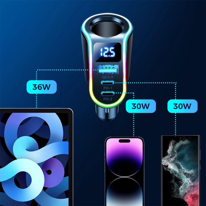 Incarcator Auto Joyroom JR-CL21, 150W, 3A, 1 x Extensie Bricheta - 1 x USB-A - 2 x USB-C, Negru