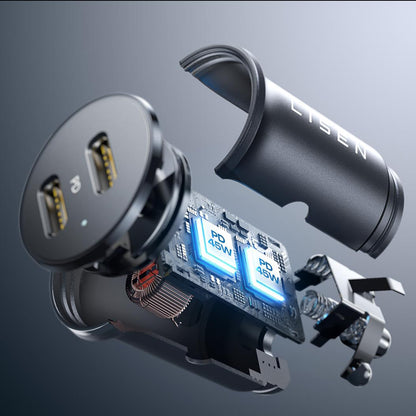 Incarcator Auto Lisen, 45W, 3A, 2 x USB-C, Negru YL0223080007
