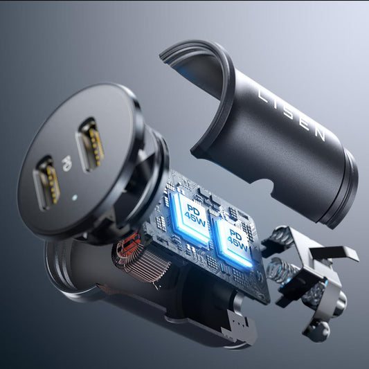 Incarcator Auto Lisen, 45W, 3A, 2 x USB-C, Negru YL0223080007