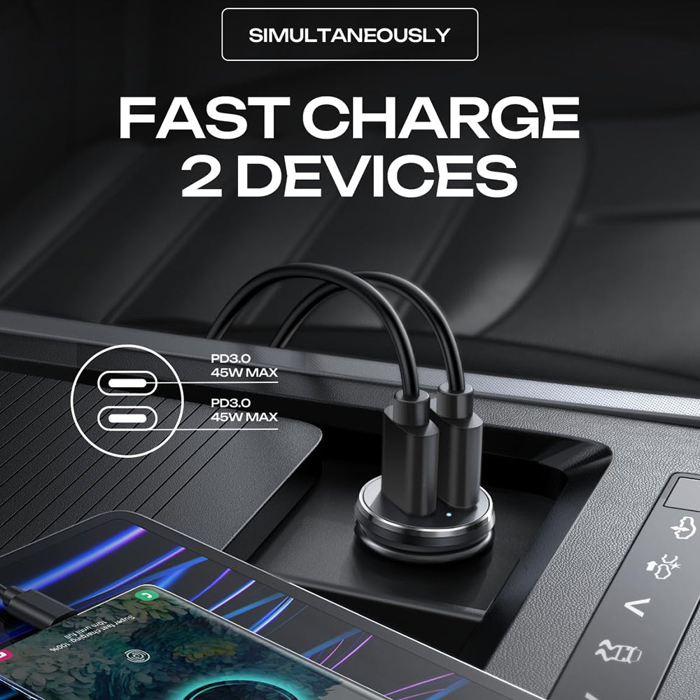 Incarcator Auto Lisen, 45W, 3A, 2 x USB-C, Negru YL0223080007