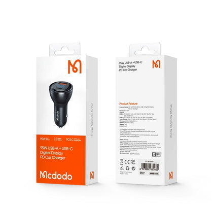 Incarcator Auto McDodo CC-5670 Display, 95W, 5A, 1 x USB-A - 1 x USB-C, Negru