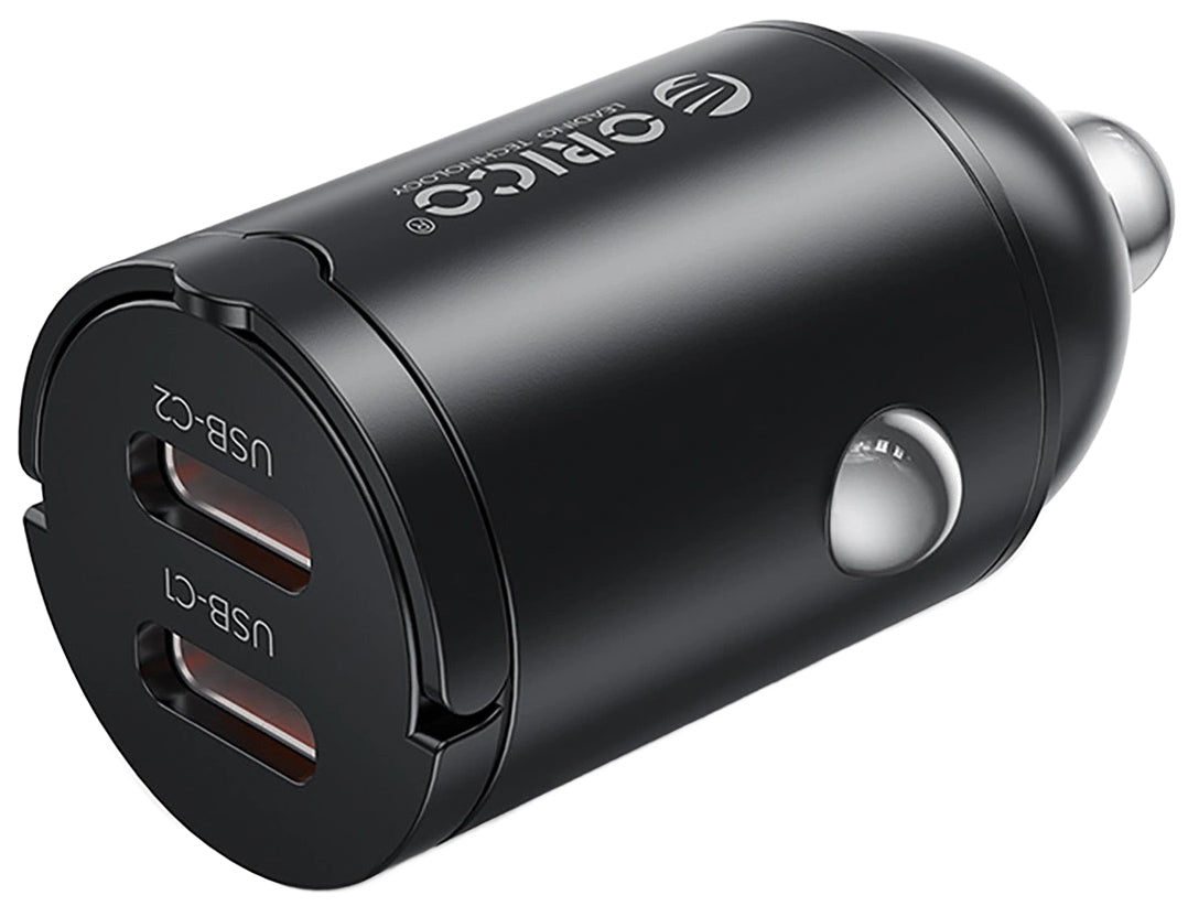 Incarcator Auto Orico MiniRing, 30W, 3A, 2 x USB-C, Negru