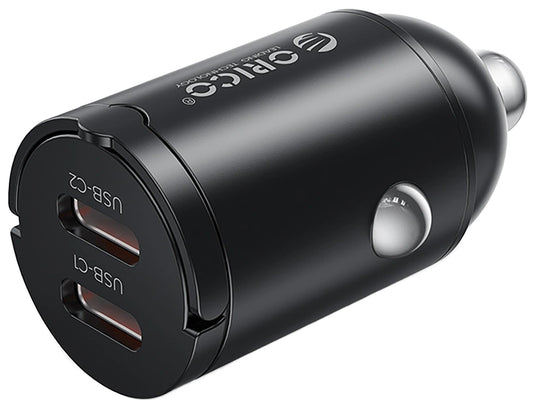 Incarcator Auto Orico MiniRing, 30W, 3A, 2 x USB-C, Negru