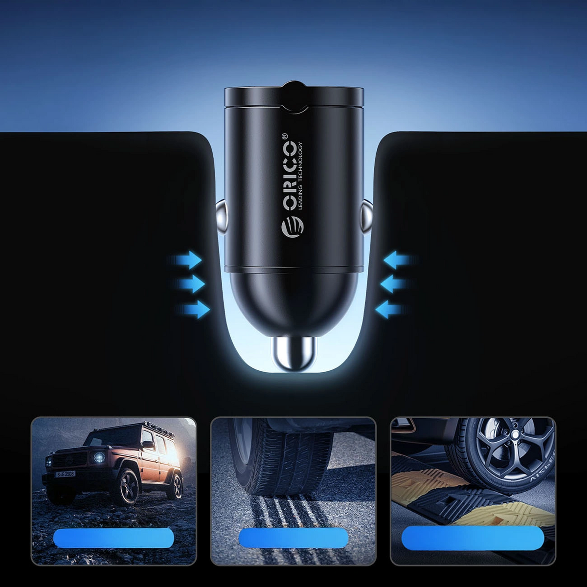 Incarcator Auto Orico MiniRing, 30W, 3A, 2 x USB-C, Negru